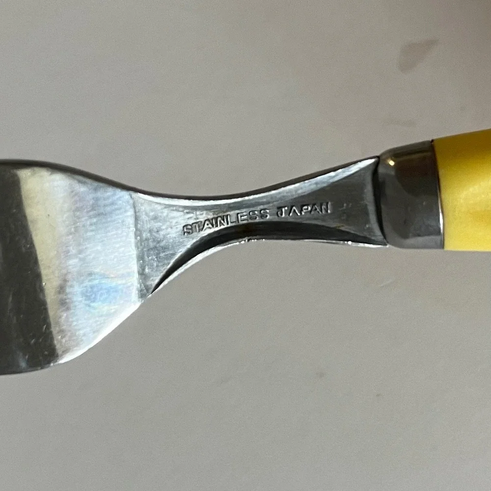 Vintage MCM Stainless Japan Yellow Resin Silver Ware 5 Teaspoons 2 Forks 7
